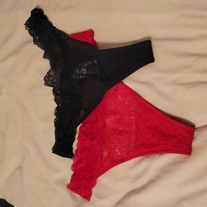 Size S red and black thongs